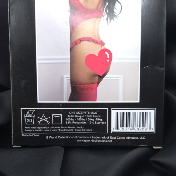 G World Pink Lace Garter Bra Lingerie Set 3pc Thong Stockings One Size OH2453 - Picture 6 of 7
